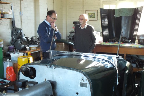 John Pulford and Ken Day discuss the 1928 FWD restoration at Brooklands