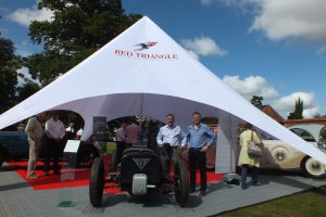 Tony Cox and his son Matthew at International Alvis Weekend with the 1926 Alvis Grand Prix car on the Red Triangle display. 31st August 2014.
